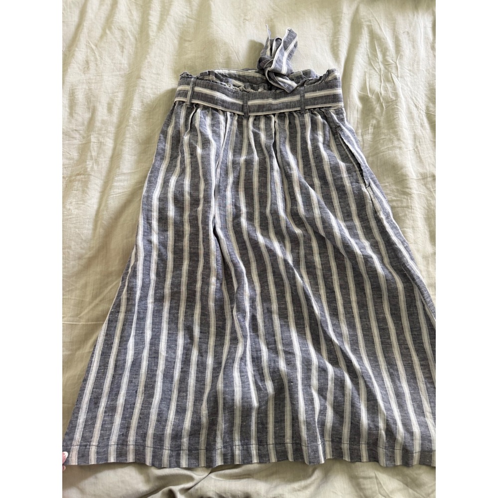 Christian Siriano Linen Stripe Button Front Midi Skirt Coastal Cottagecore M - Picture 6 of 7